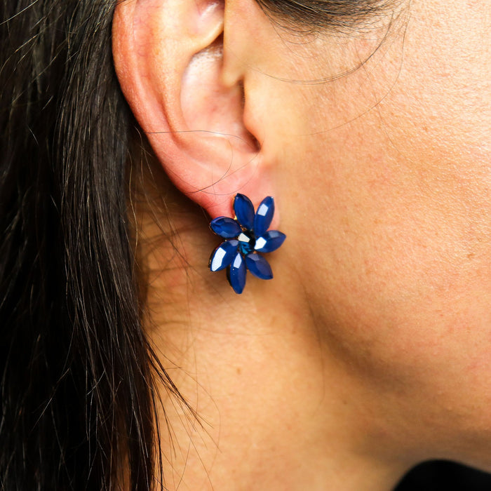 Royal Blue - Vintage Glass - Flower Earrings