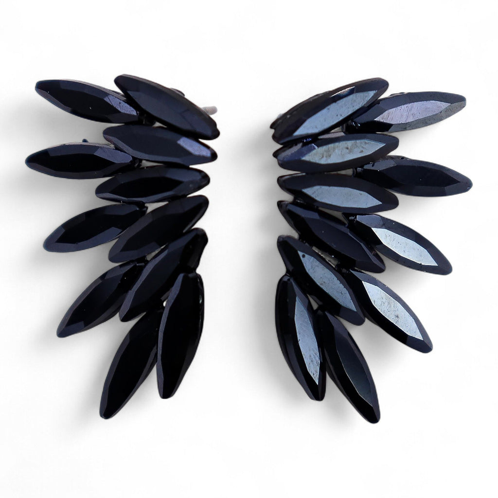 Jet Black - Vintage Glass - Fairies - Earrings