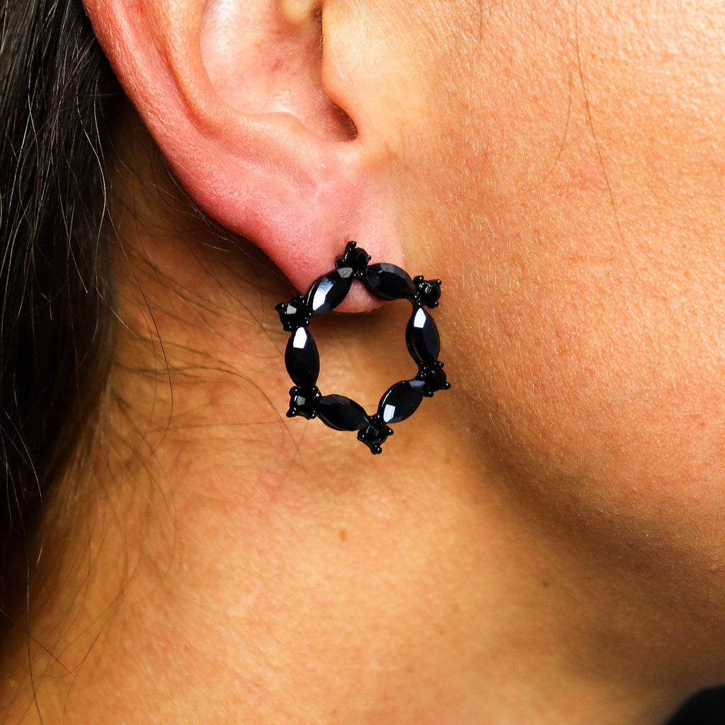 Jet Black - Vintage Glass - Loop - Earrings