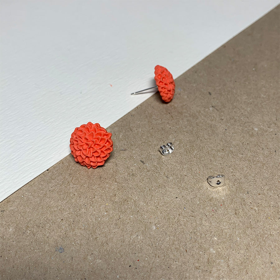 Coral Chrysanthemum Handmade Stud Earrings