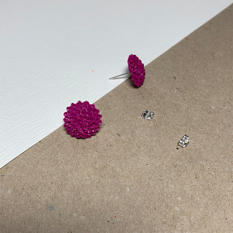 Magenta Chrysanthemum Handmade Stud Earrings