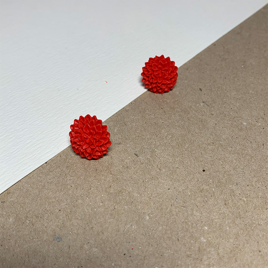 Red Chrysanthemum Handmade Stud Earrings