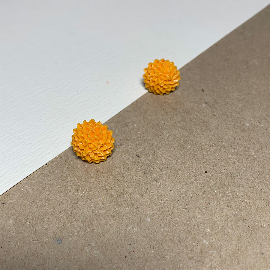 Yellow Chrysanthemum Handmade Stud Earrings