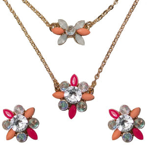 So Pretty Pink Flower Necklace and Earrings